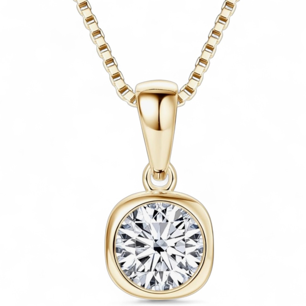 Certified Moissanite Diamond Solitaire 18K Gold- 925 Sterling Silver Necklace